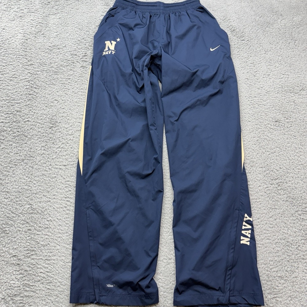 Nike Naval Academy Track Pants Mens M Vtg Y2K Blue Ankle Zip Wide Leg Drawstring